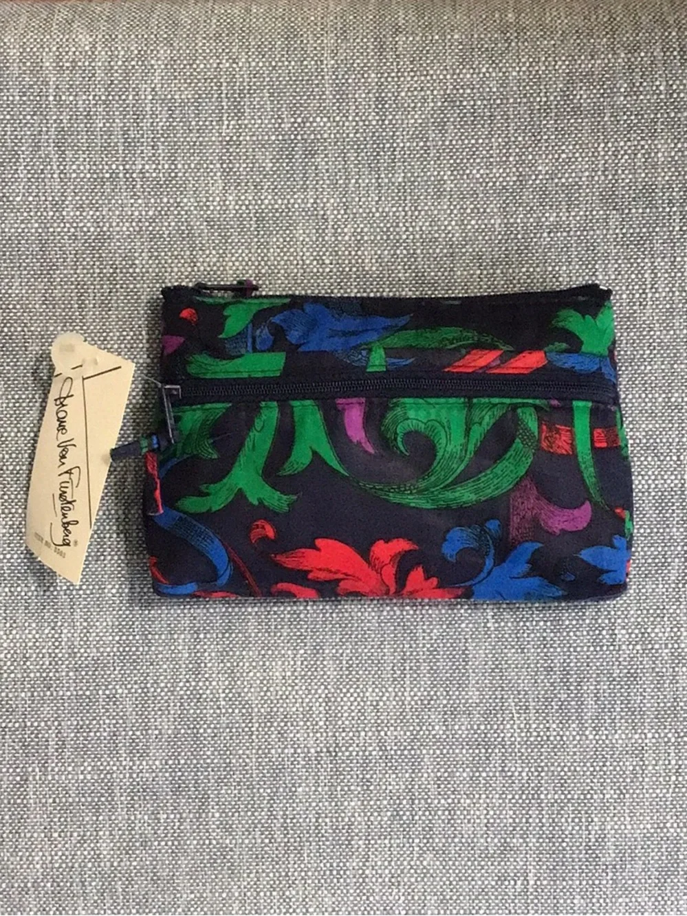 Vintage DVF Cosmetic Bag Pouch Makeup Fabric Zippers Pockets Deadstock